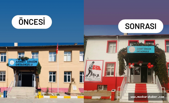 Avanos Ahmet Ergün Ortaokulu'nda yer gök kırmızı beyaz