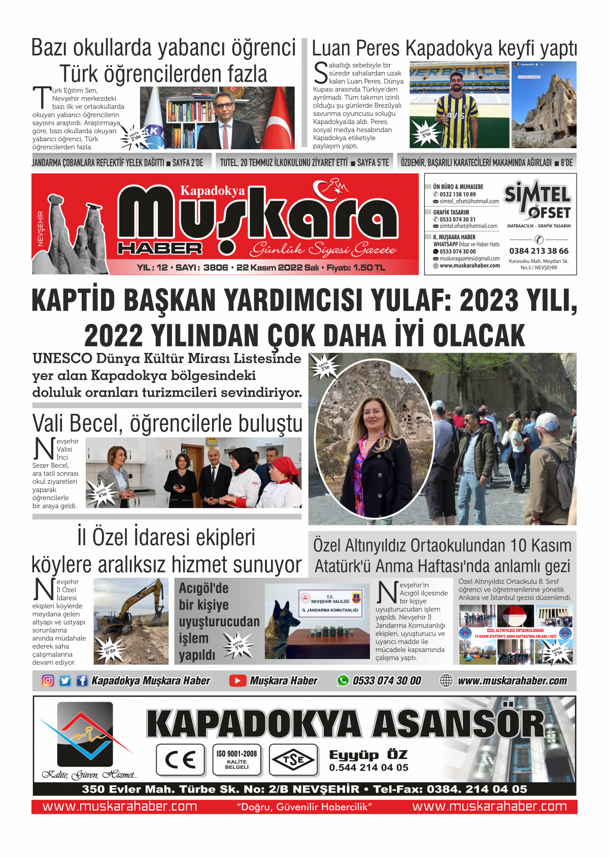 Nevşehir Haber - 22.11.2022 Manşeti