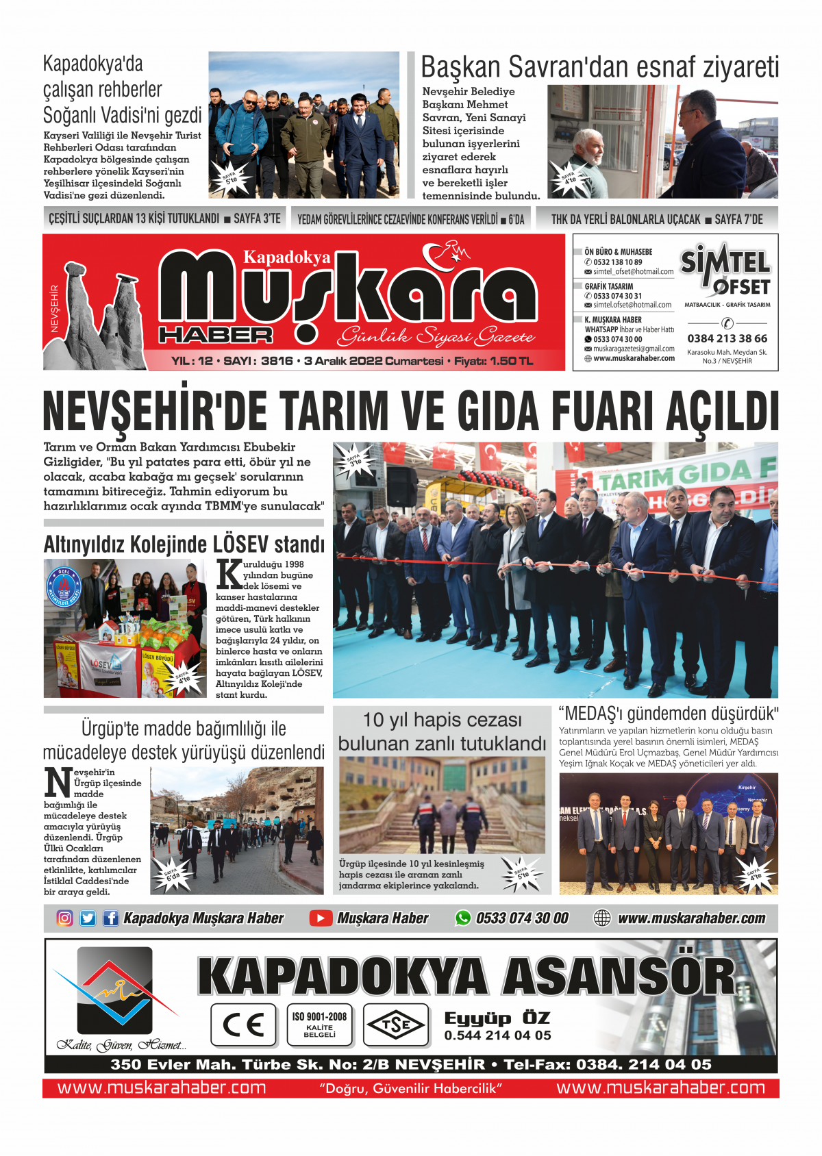 Muskara Haber - Nevsehir haberleri - 03.12.2022 Manşeti